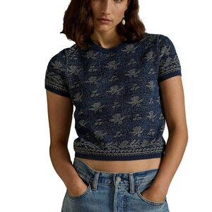 NWT Polo Ralph Lauren Women's Cropped Floral Cotton Short Sleeve Sweater